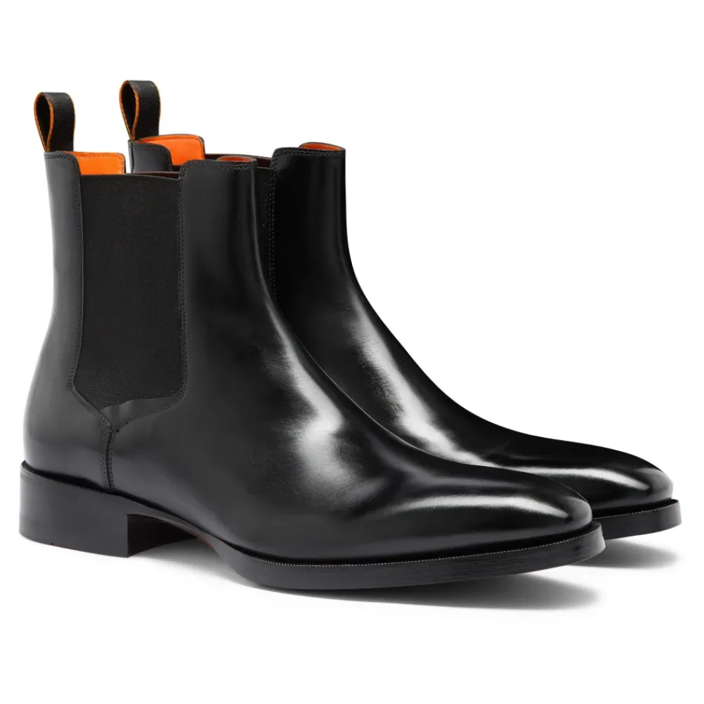Chelsea Boots|Støvler^Santoni Chelsea-støvle i poleret læder Sort