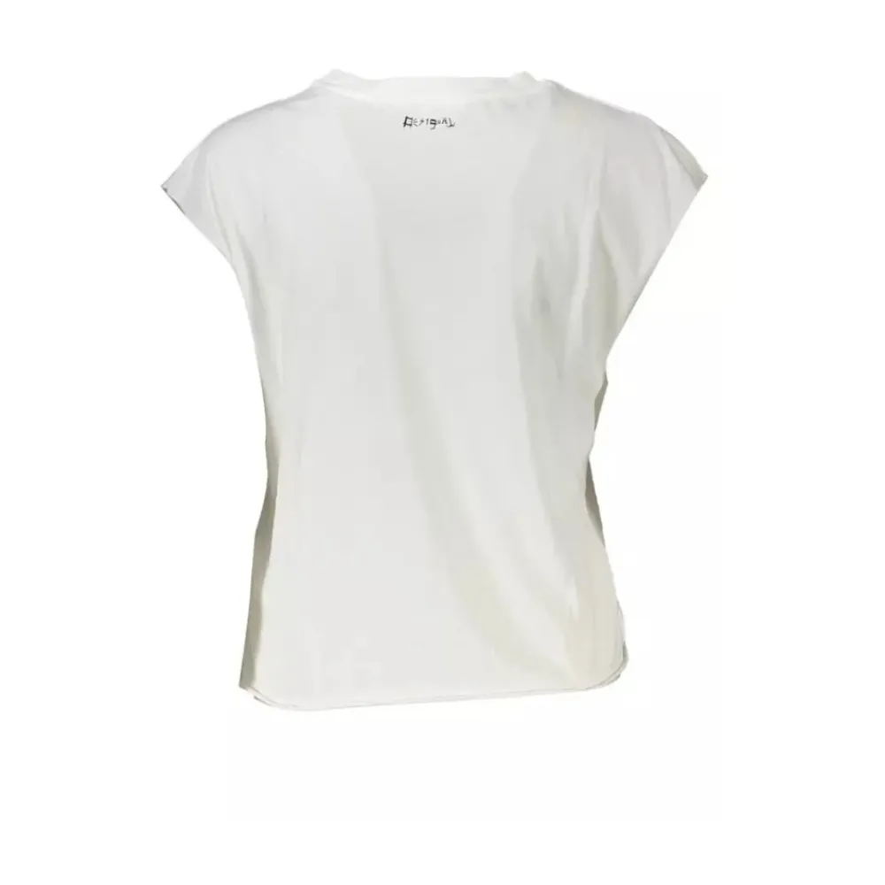 T-Shirts<Desigual Chic Sleeveless White Tee with Print Hvid