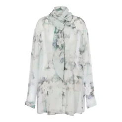 Bluser & Skjorter^Alberta Ferretti Chiffonbluse med blomsterprint og sløjfe Multifarvet