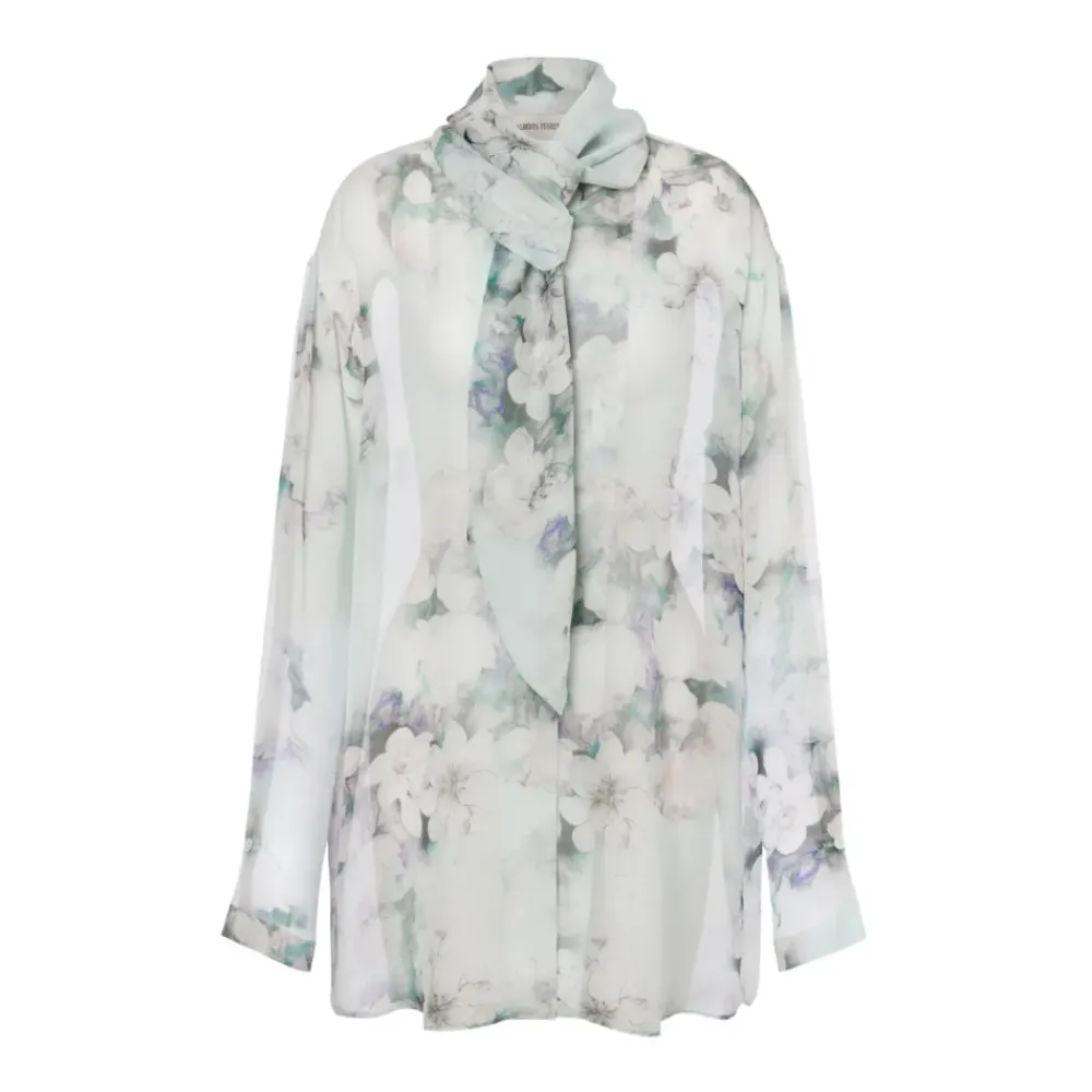 Bluser & Skjorter^Alberta Ferretti Chiffonbluse med blomsterprint og sløjfe Multifarvet