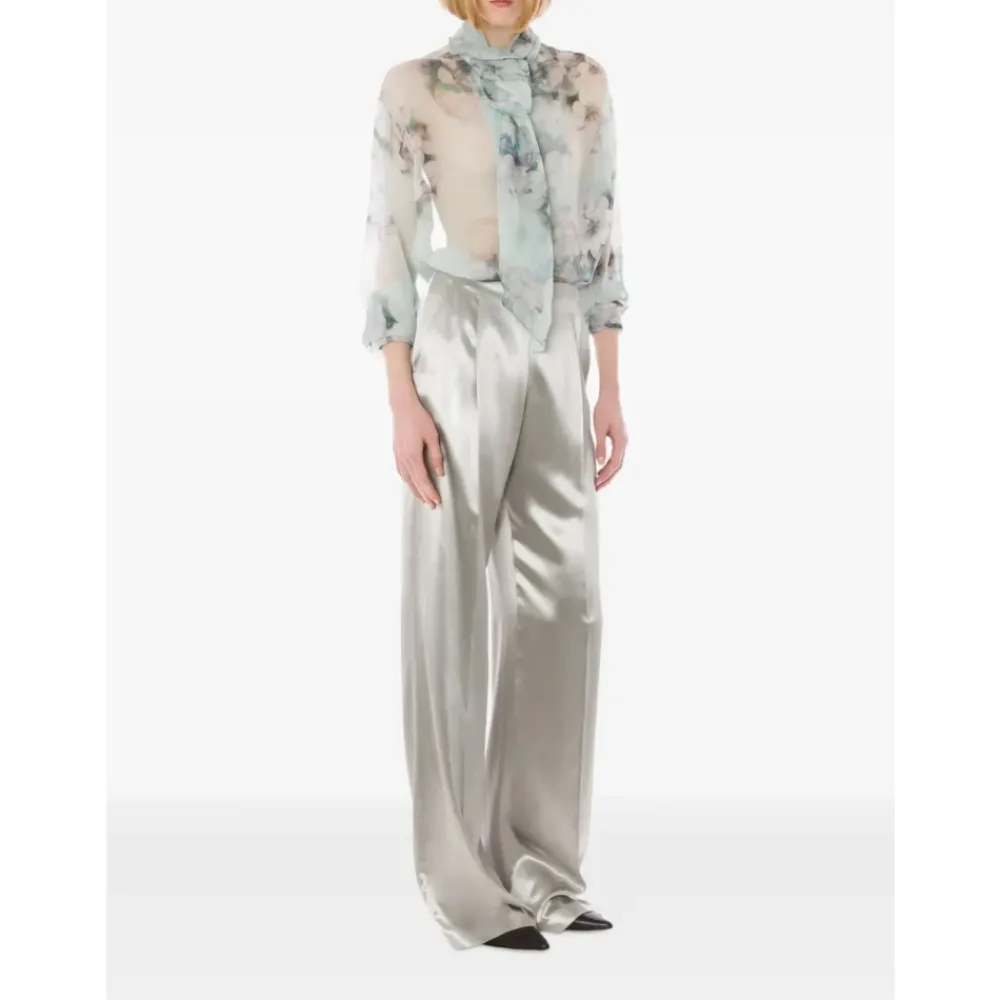 Bluser & Skjorter^Alberta Ferretti Chiffonbluse med blomsterprint og sløjfe Multifarvet