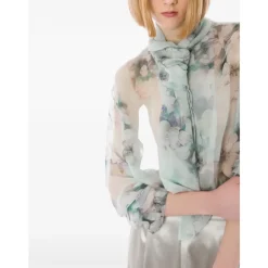 Bluser & Skjorter^Alberta Ferretti Chiffonbluse med blomsterprint og sløjfe Multifarvet