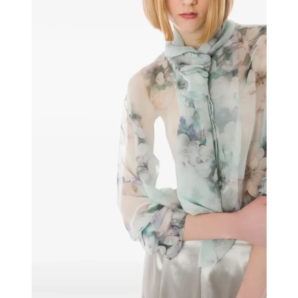 Bluser & Skjorter^Alberta Ferretti Chiffonbluse med blomsterprint og sløjfe Multifarvet
