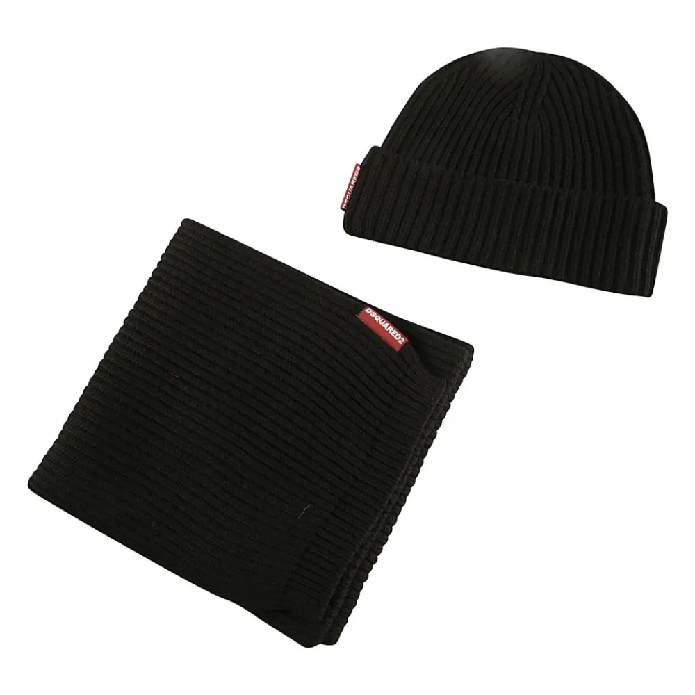 Huer, Kasketter & Hatte^Dsquared2 Chunky Ribbed Logo Sweater Sort