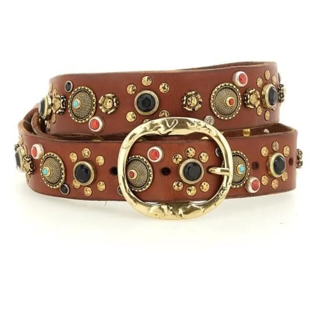Bælter<Campomaggi Cintura H3.5 Pelle Vacchetta con Borchie e Strass Brun