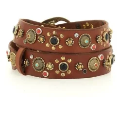 Bælter<Campomaggi Cintura H3.5 Pelle Vacchetta con Borchie e Strass Brun