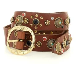 Bælter<Campomaggi Cintura H3.5 Pelle Vacchetta con Borchie e Strass Brun