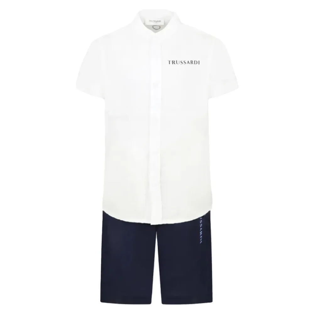 Bodystocking & Sæt^Trussardi Completo Sportivo Linen Shirt & Bermuda Set Hvid