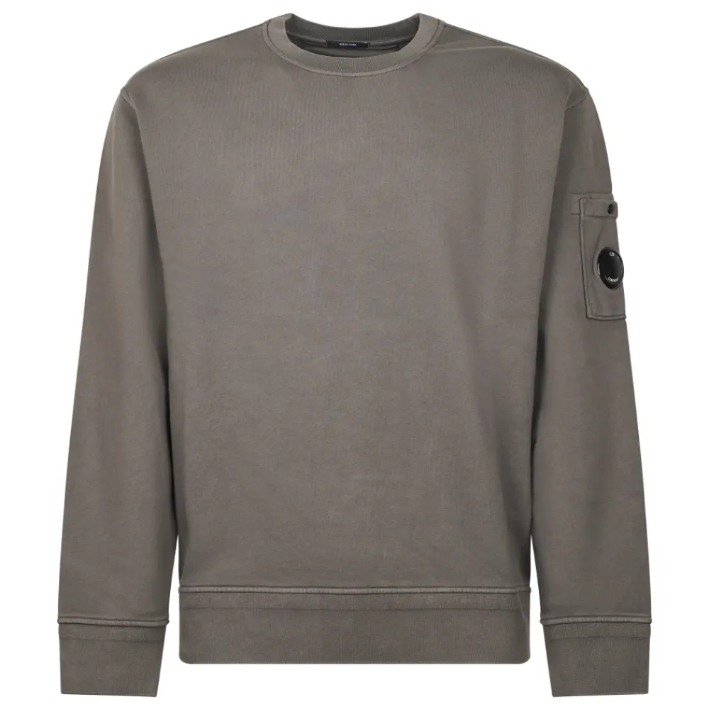 Sweatshirts^C.P. Company Cotton Diagonal Fleece Crewneck Lens Sweatshirt Grå