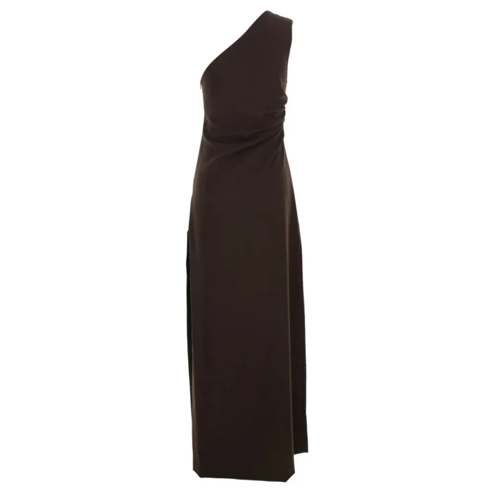 Kjoler<P.A.R.O.S.H. Crepe Stretch One-Shoulder Ruched Dress Brun