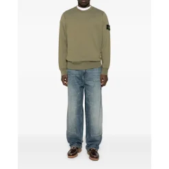 Trøjer|Sweatshirts^Stone Island Crewneck Sweatshirt med Kompas Logo Grøn