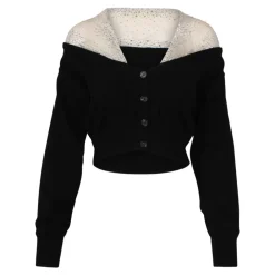 Striktrøjer & Sweatere<Giuseppe Di Morabito Cropped Cardigan med Transparente Stropper og Rhinestones Sort