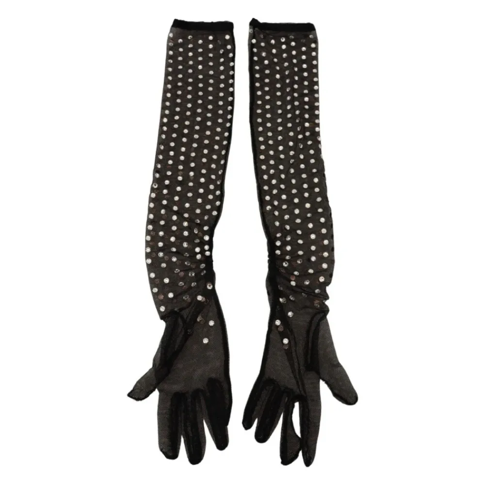Handsker^Dolce & Gabbana Crystal-Embellished Mesh Gloves Sort