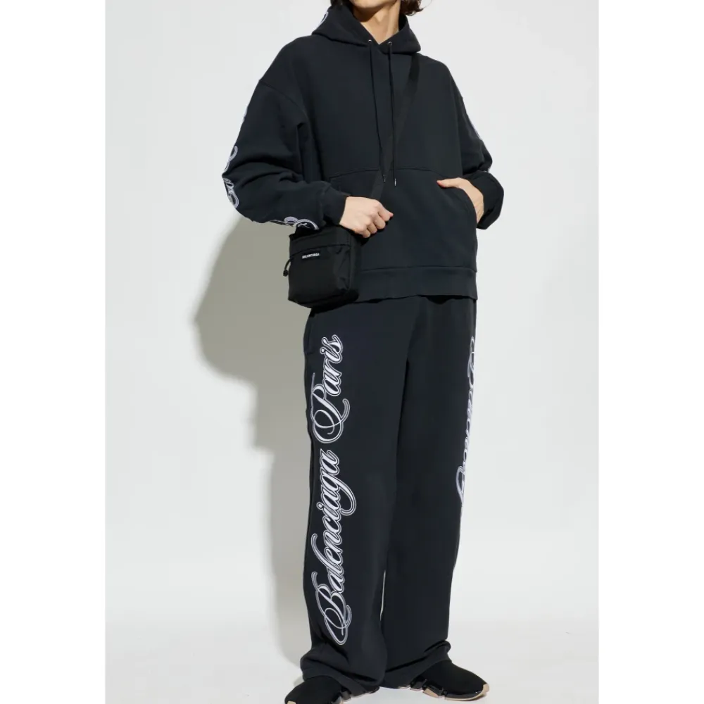 Trøjer<Balenciaga Cursive Oversized Hættetrøje Sort