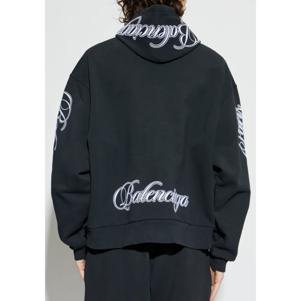 Trøjer<Balenciaga Cursive Oversized Hættetrøje Sort