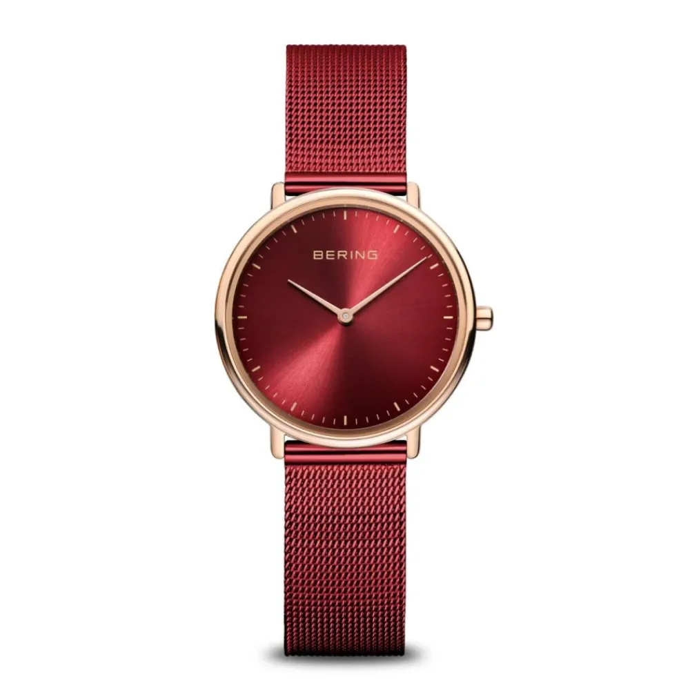 Ure^BERING Dameur Ultra Slim 29 mm Mesh Armbånd 15729-363 Rød
