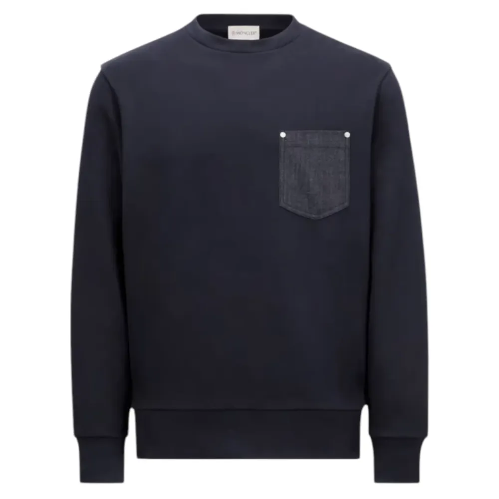Sweatshirts<Moncler Denim Brystlomme Bomuldssweatshirt Blå