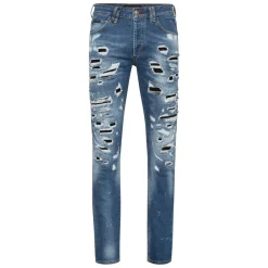Jeans^Philipp Plein Denim Super Straight Cut Destroyed Blå