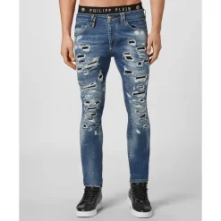 Jeans^Philipp Plein Denim Super Straight Cut Destroyed Blå