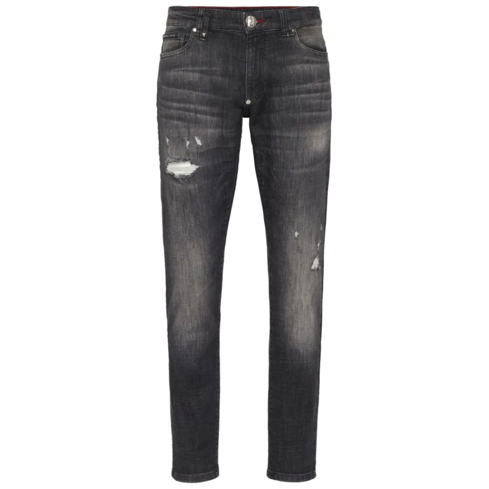 Jeans^Philipp Plein Destroyed Slim Fit Jeans Grå