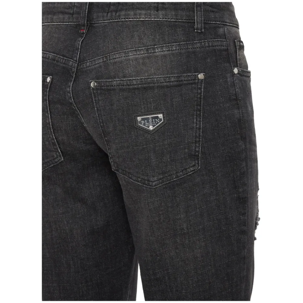 Jeans^Philipp Plein Destroyed Slim Fit Jeans Grå