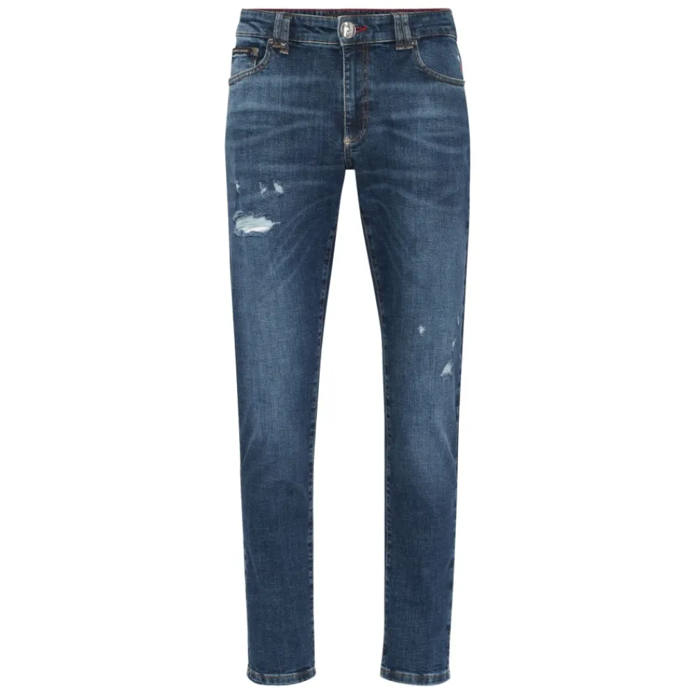 Jeans^Philipp Plein Destroyed Slim Fit Jeans Blå