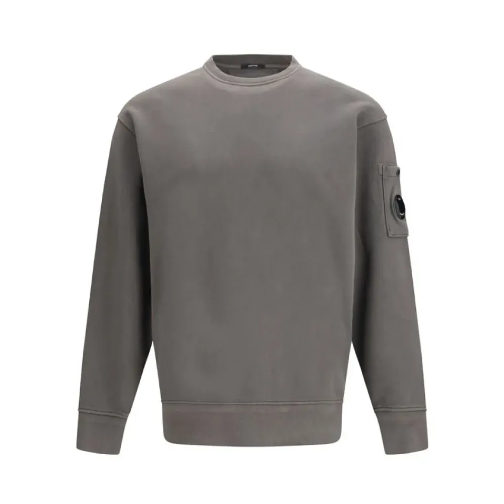 Trøjer|Sweatshirts^C.P. Company Diagonal Raised Fleece Crewneck Lens Sweatshirt Grå