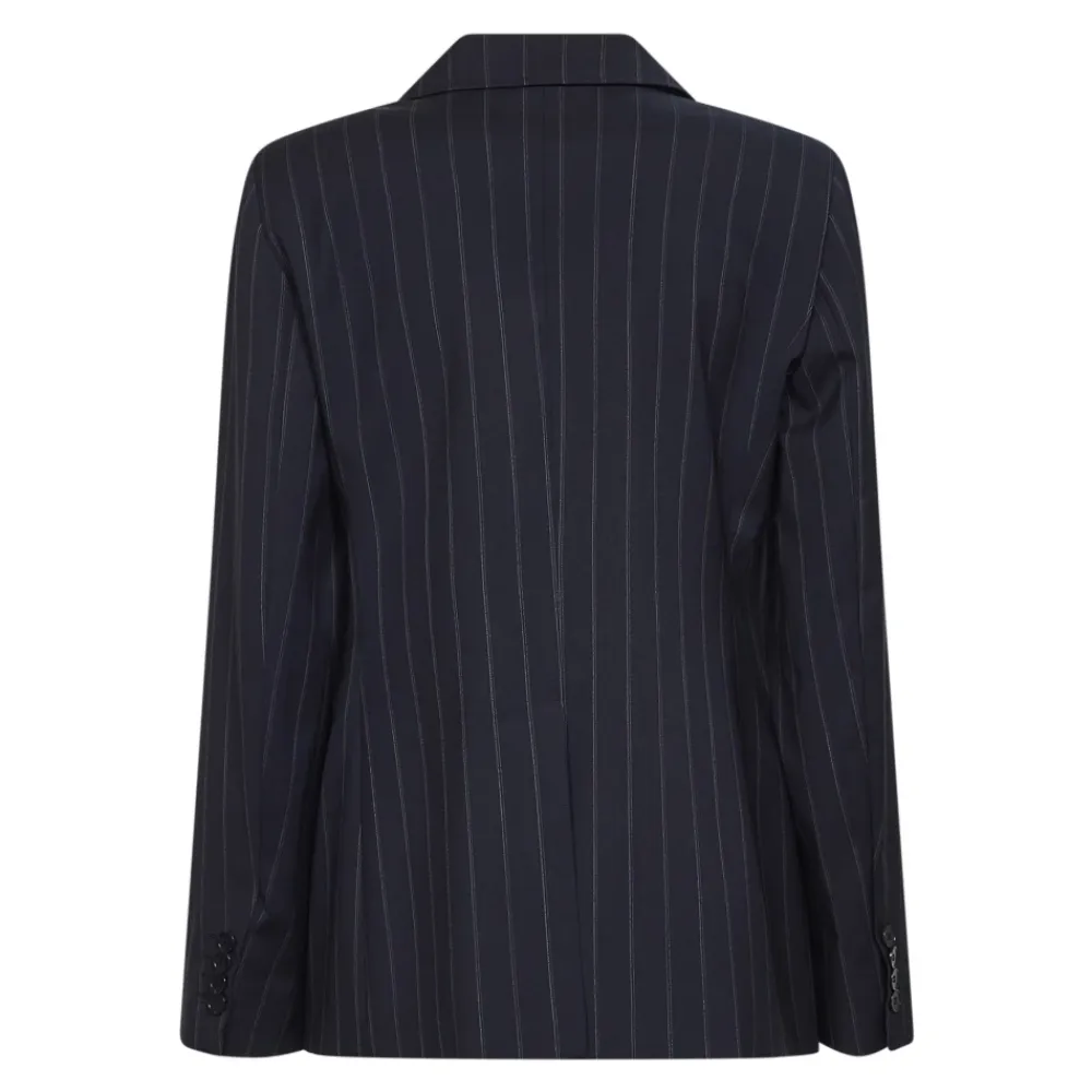 Jakker<Max Mara Studio Dobbeltknappet nålestribet uld blazer Blå
