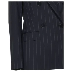Jakker<Max Mara Studio Dobbeltknappet nålestribet uld blazer Blå