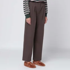Bukser<Dunst Double Plisseret Bred Chino Slacks Brun