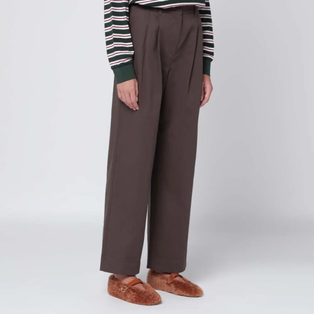Bukser<Dunst Double Plisseret Bred Chino Slacks Brun