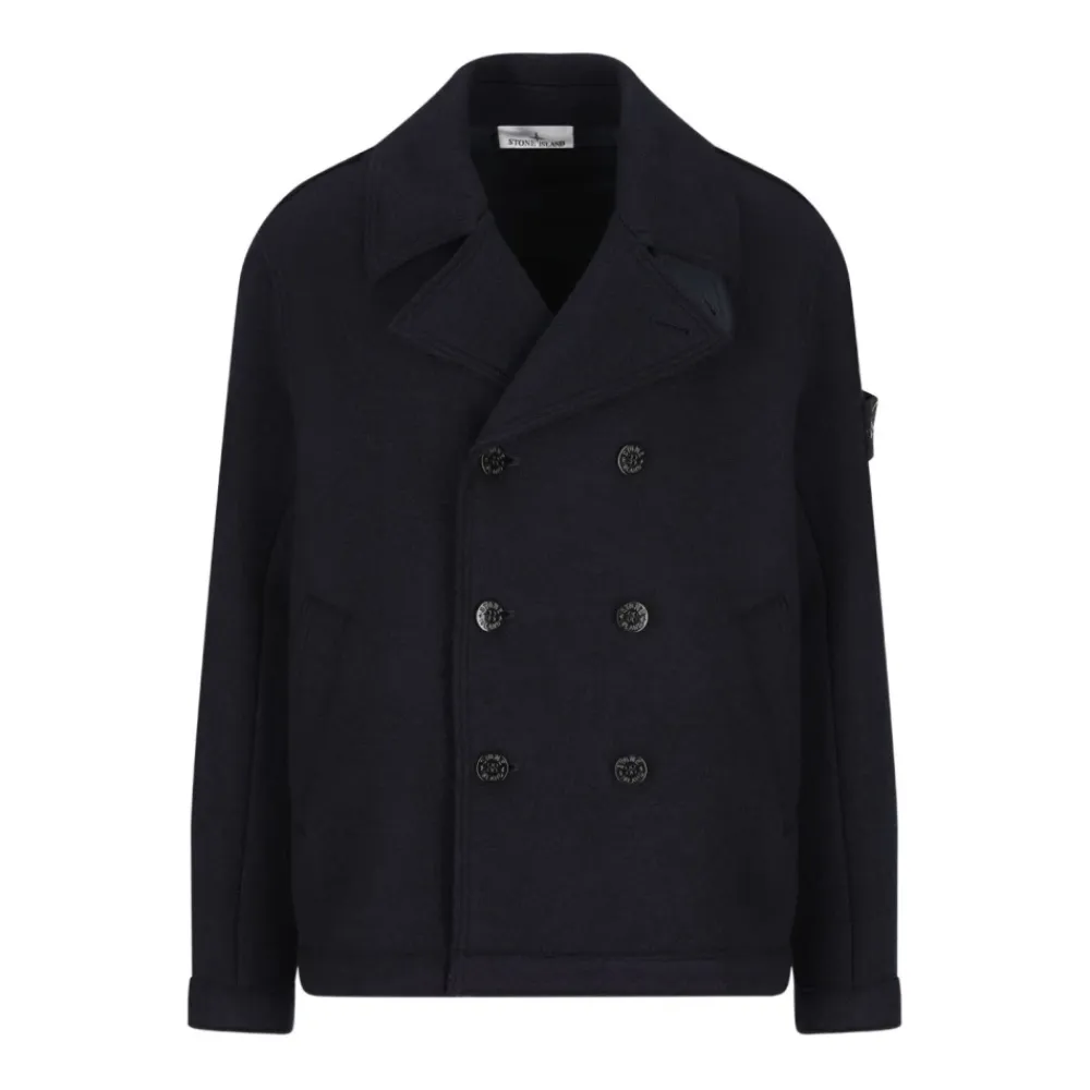 Frakker<Stone Island Double-breasted Pea Coat Blå