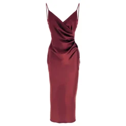 Kjoler<Imperial Draperet Satin Midi Kjole Rød
