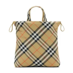 Tasker^Burberry Drawstring Check Tote Beige