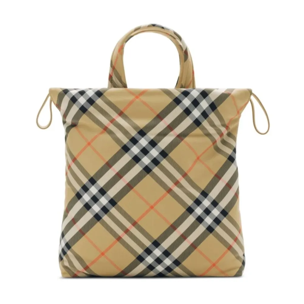 Tasker^Burberry Drawstring Check Tote Beige