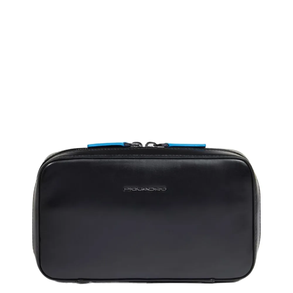 Toilettasker^Piquadro Electronic cord pouch in leather with mouse pocket Sort