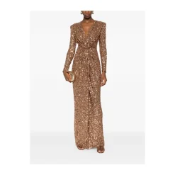Kjoler<Elisabetta Franchi Elegant Blomstret Kjole Brun