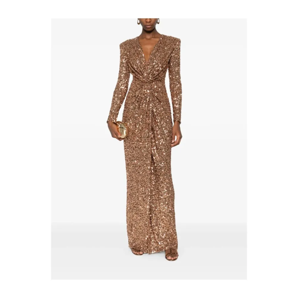 Kjoler<Elisabetta Franchi Elegant Blomstret Kjole Brun