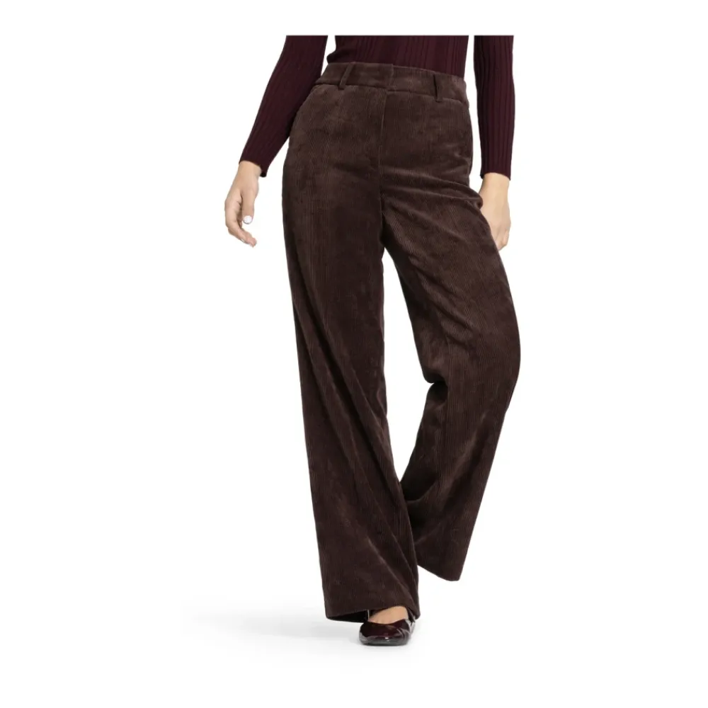 Bukser<Cambio Elegant Corduroy Amelie Bukser Kaffe Brun