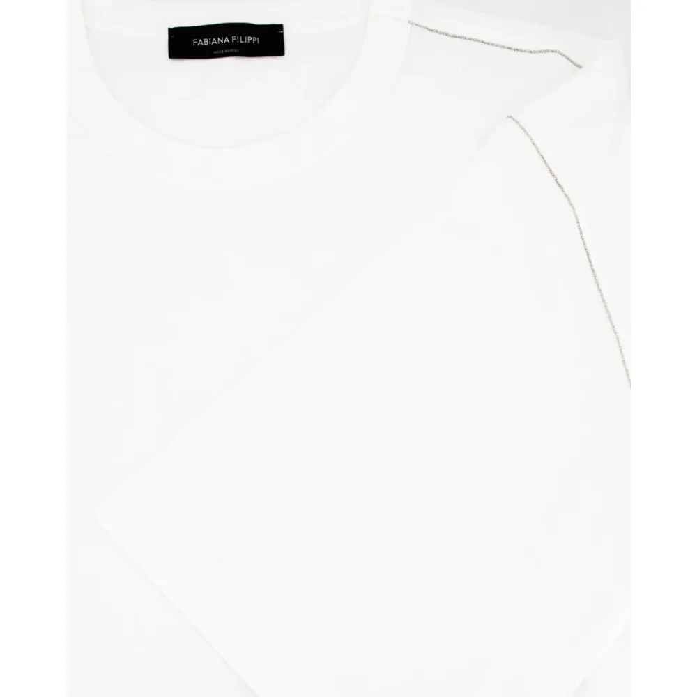 T-Shirts^Fabiana Filippi Elegant Diamantbroderet T-shirt Hvid