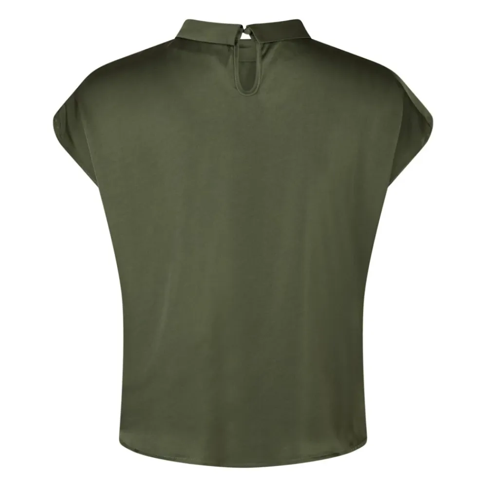 Bluser & Skjorter<Neo Noir Elegant Drapy Satin Bluse med Knude Detalje Grøn
