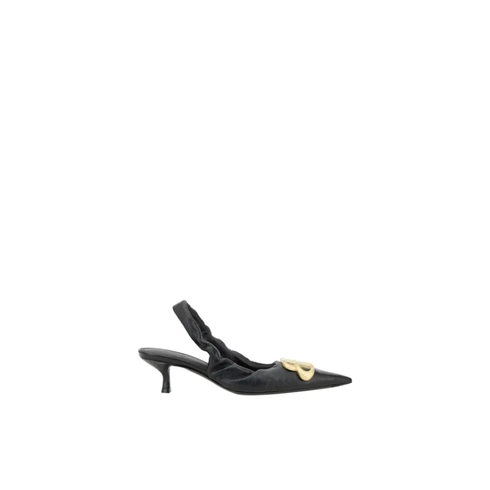 Pumps^Balenciaga Elegant Læder Slingback Kitten Heel Pumps Sort