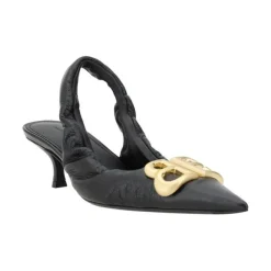 Pumps^Balenciaga Elegant Læder Slingback Kitten Heel Pumps Sort