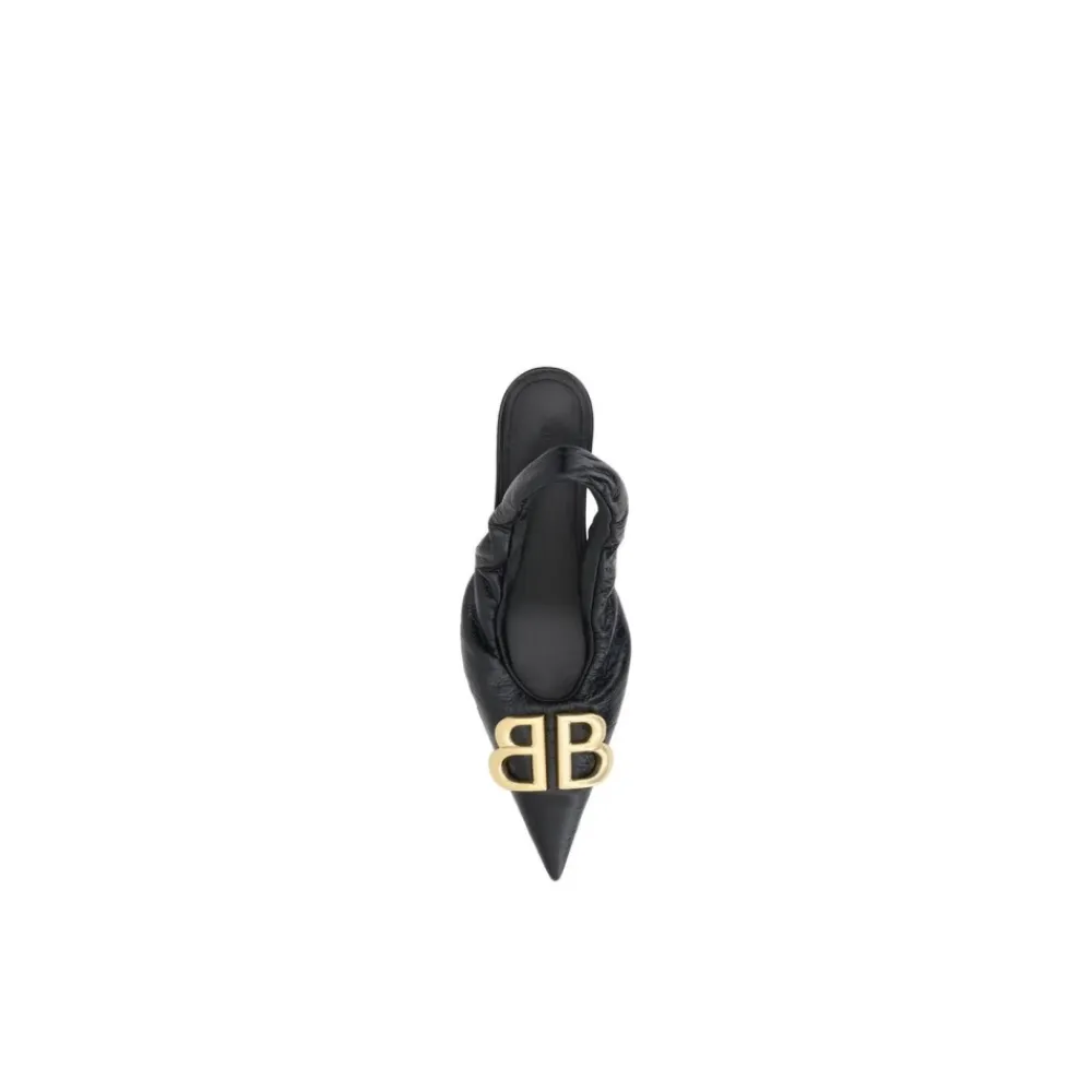 Pumps^Balenciaga Elegant Læder Slingback Kitten Heel Pumps Sort