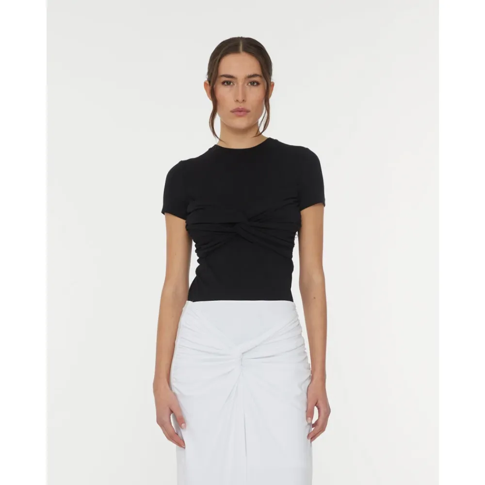 T-Shirts^ROTATE Birger Christensen Elegant Twisted T-Shirt Sort