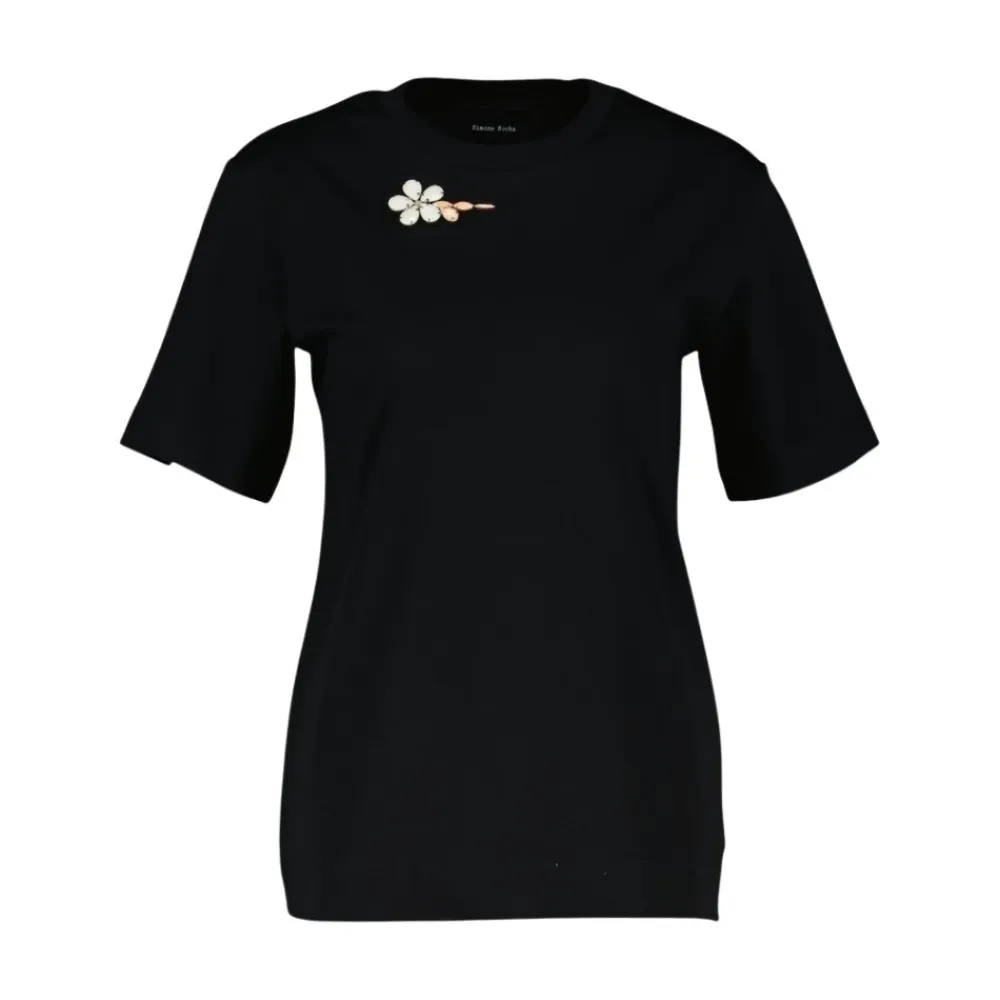 T-Shirts<Simone Rocha Embellished Flower T-Shirt Sort