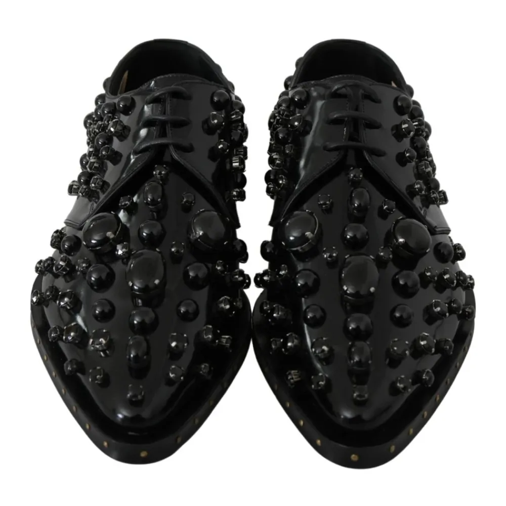 Snøresko^Dolce & Gabbana Embellished Patent Leather Loafers Sort