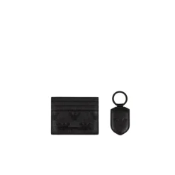 Punge & Kortholder<Emporio Armani Embossed Eagle Læder Kortholder og Nøglering Sæt Sort