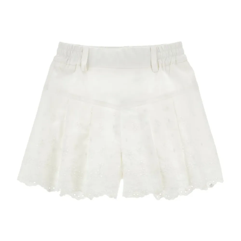 Underdele<Monnalisa Embroidered Eyelet Pleated Shorts Hvid