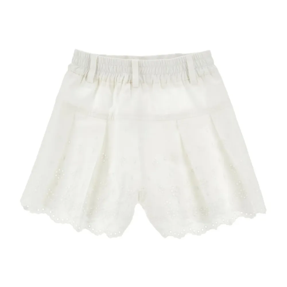 Underdele<Monnalisa Embroidered Eyelet Pleated Shorts Hvid